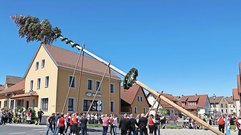 Mit Muskelkraft wurde der Maibaum aufgerichtet.