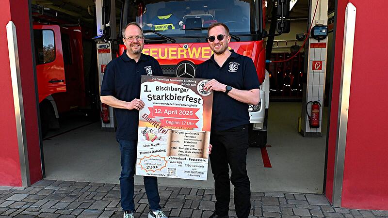 Der Verein der Freiwilligen Feuerwehr Bischberg, hier vertretend durch die beiden Vorsitzenden Roland Madl (rechts) und Michael Schrott, l&auml;dt zum ersten Starkbierfest in der Gemeinde.