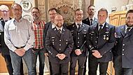 Bei der Generalversammlung (von links): KBI Wolfgang Wunner, Beisitzer Christian Schimann und Markus Brehm, B&uuml;rgermeister Alwin Gebhardt, Vorsitzender Marco G&ouml;tz, Jugendwart Niklas Ottis, Kassenwart R&uuml;diger Rascher, Schriftf&uuml;hrer Lorenz Taschner u...
