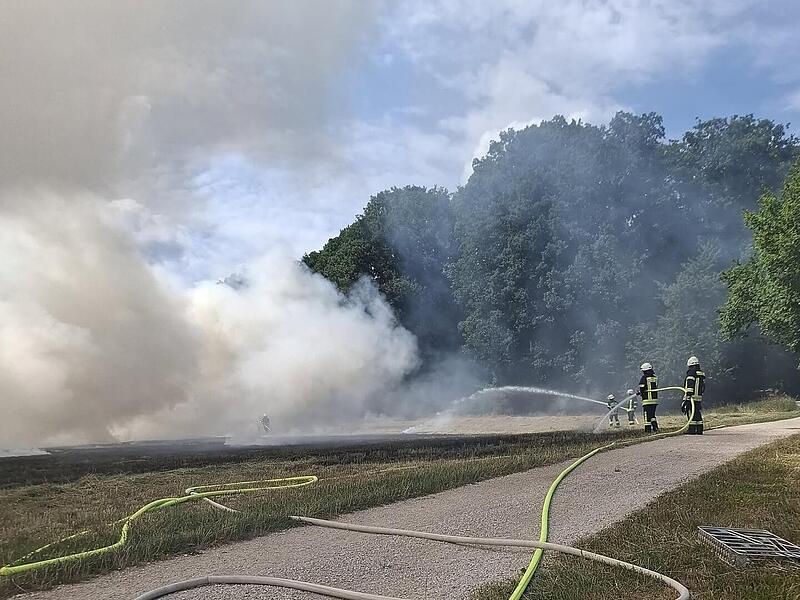 Feuerwehr zu Fl&auml;chenbrand bei He&szlig;dorf alarmiert - gro&szlig;e Rauchwolke