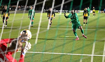 Der Neudrossenfelder Fardin Rabet scheiterte am Elfmeterpunkt am Hofer Keeper David Guyon. Den Abpraller schob dann aber Nikolas Hofmann zum zwischenzeitlichen 2:2 über die Linie. Der Neudrossenfelder Fardin Rabet scheiterte am Elfmeterpunkt am Hofer Keeper David Guyon. Den Abpraller schob dann aber Nikolas Hofmann zum zwischenzeitlichen 2:2 über die Linie.