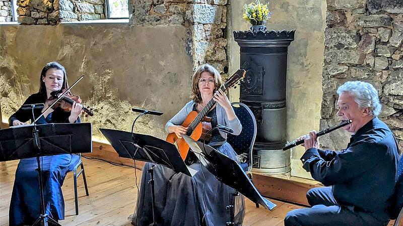 Das Gragnani-Trio mit Anna Balzer-Tarnawska (Violine), Karin Scholz (Gitarre) und Thomas Richter (Flöte) beim Konzert im Schloss Unsleben. Das Gragnani-Trio mit Anna Balzer-Tarnawska (Violine), Karin Scholz (Gitarre) und Thomas Richter (Flöte) beim Konzert im Schloss Unsleben.