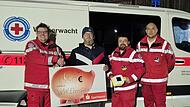 Bei der Übergabe des Spendenschecks freuten sich Klaus Wrobel, Hanno Schuster, Florian Gehringer und Terence Schrenker (von links) über den tollen Spenden-Betrag.