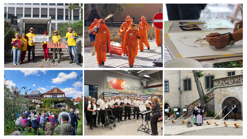 Ob &ouml;ffentliche Probe der Theatergruppe, Kunstaktion der "Fecher", Zeit f&uuml;r Kunst, ein Saxophonkonzert, ein Chor im Edeka oder Alphornbl&auml;ser - "1 Stunde Kultur" ist vielf&auml;ltig.