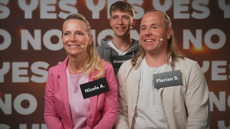 Nicole Andres-Schultheis, Fabian Schultheis und Etienne Andres bei den &bdquo;Yes or No Games&ldquo;.