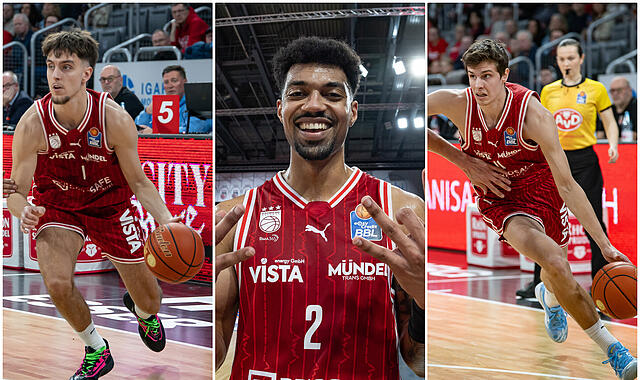 Drückten dem Spiel am Mittwochabend in unterschiedlichen Phasen ihren Stempel auf: Zach Ensminger (links), Ibi Watson (Mitte) und Richard Balint. Drückten dem Spiel am Mittwochabend in unterschiedlichen Phasen ihren Stempel auf: Zach Ensminger (links), Ibi Watson (Mitte) und Richard Balint.