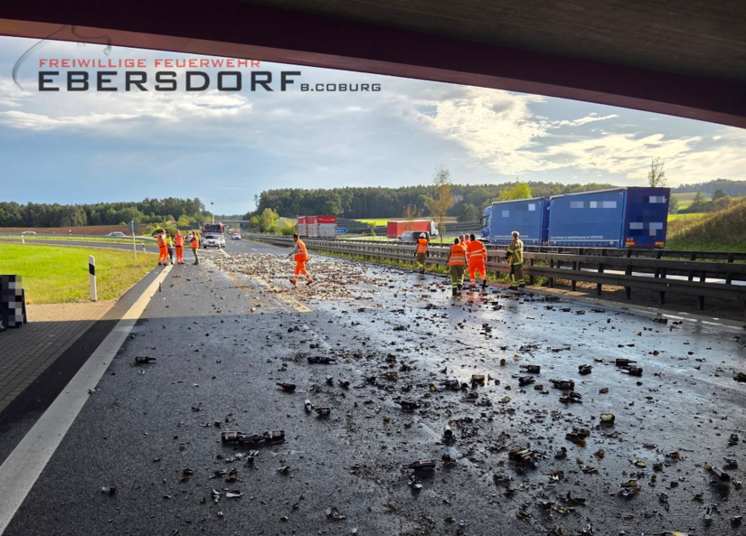 Unfall mit Bierlaster auf A73: Mitarbeiter der Straßenmeisterei wird zum Helden Unfall mit Bierlaster auf A73: Mitarbeiter der Straßenmeisterei wird zum Helden