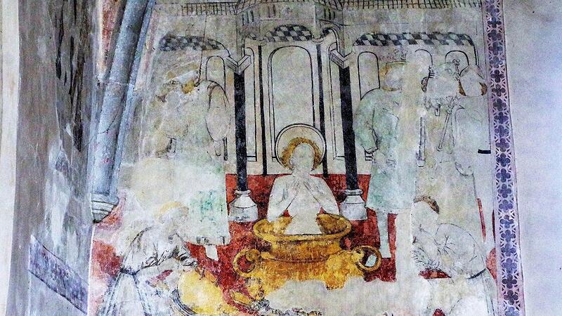 Der heilige Georg in einem Kessel mit siedendem Blei.