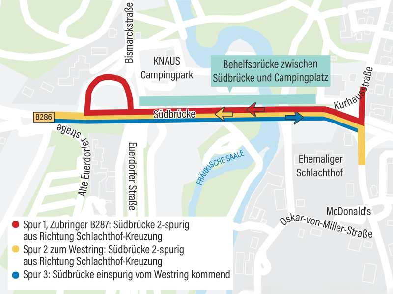 Neubau S&uuml;dbr&uuml;cke und Sanierung der Schlachthof-Kreuzung in Bad Kissingen. Quelle: Staatliches Bauamt