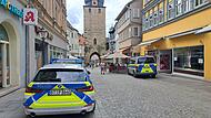 Polizeieinsatz in Coburg: Auch in der Judengasse standen Fahrzeuge. Polizeieinsatz in Coburg: Auch in der Judengasse standen Fahrzeuge.