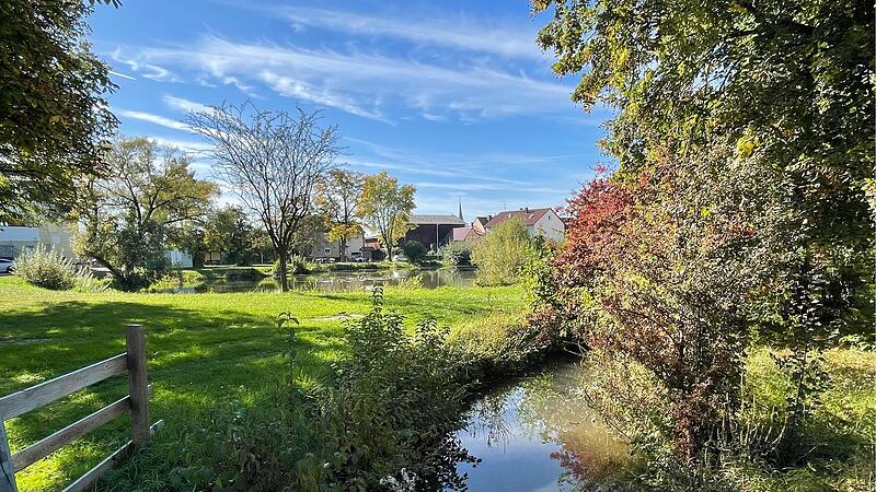 Hier läuft der Mühlbach in den „Dorfsee“ (im Hintergrund) ein. An dieser Stelle könnte der Wasserspielplatz entstehen. Hier läuft der Mühlbach in den „Dorfsee“ (im Hintergrund) ein. An dieser Stelle könnte der Wasserspielplatz entstehen.