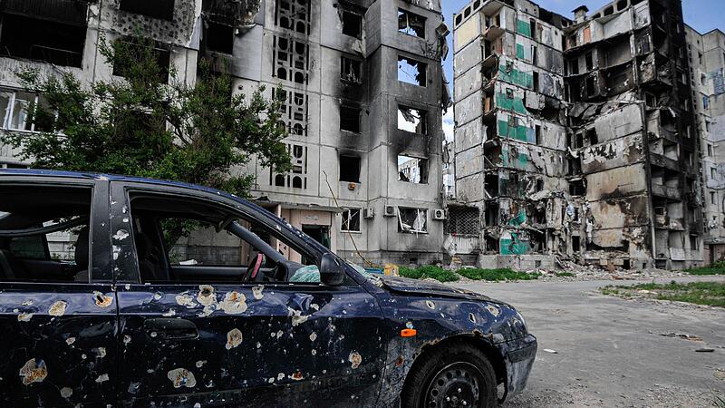 Der Krieg in der Ukraine ersch&uuml;ttert auch uns: Blick auf das Wohngebiet in der Stadt Borodjanka, nordwestlich der Hauptstadt Kiew.