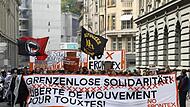 Demonstration gegen die europäische Grenz- und Küstenwache Frontex in Bern. Bei einem Referendum am 15. Mai entscheidet sich, ob die Schweiz die neue EU-Verordnung zum Ausbau von Frontex übernimmt.