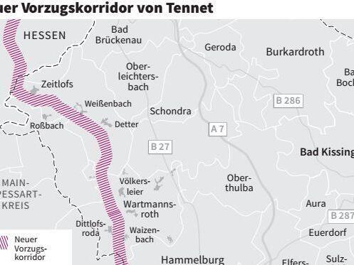Der neue P43-Vorzugskorridor verläuft über Zeitlofser und Wartmannsrother Gemeindegebiet. Die Darstellung der Korridorbreite ist nicht maßstabsgetreu. Der neue P43-Vorzugskorridor verläuft über Zeitlofser und Wartmannsrother Gemeindegebiet. Die Darstellung der Korridorbreite ist nicht maßstabsgetreu.
