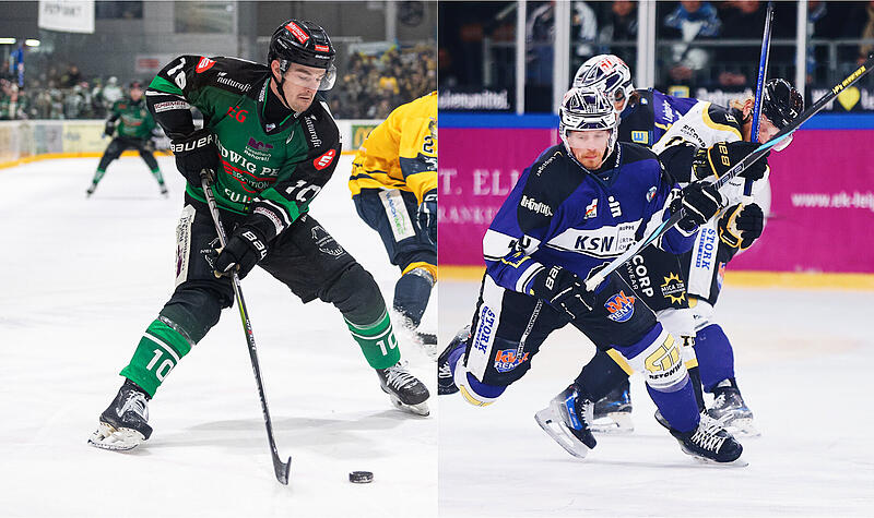 Höchstadter EC gegen Icefighters Leipzig: Der Teamcheck Jack Bloem (links) gegen Roberto Geiseler der Höchstadt gegen Leipzig: Das Play-off-Achtelfinale verspricht Spannung pur.