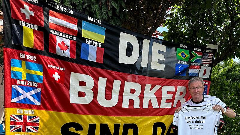 Waren schon bei vielen Turnieren, bald auch bei der Frauen-EM in der Schweiz: Edi Kainer und seine Burker Fahne.
