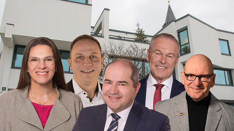 Oberbürgermeisterwahl NeustadtLeipziger Allerlei by os Zur OB-Wahl in Neustadt bei Coburg treten an (von links): Tanja Zapf, Bastian Schober, Dominik W. Heike, Frank Rebhan und Michael Höpflinger.
