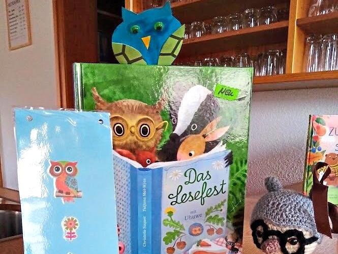Eule Uhuwe beim Ferienprogramm der B&uuml;cherei in Langendorf. Bettina Schmitt