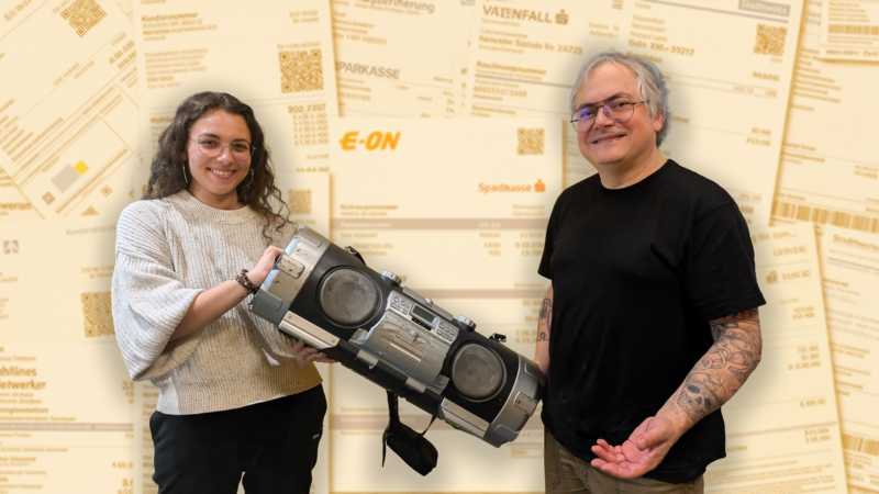 Schauspielerin Selina Fr&uuml;chtl und der Bamberger Theaterp&auml;dagoge Dirk Bayer pr&auml;sentieren ein neues Theater &uuml;ber Jugendverschuldung.