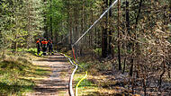 Ein Bild vom Einsatz mitten im Tennenloher Forst. Hier spritzen Kreisregner Wasser in den Wald, um den Brand einzudämmen. Ein Bild vom Einsatz mitten im Tennenloher Forst. Hier spritzen Kreisregner Wasser in den Wald, um den Brand einzudämmen.
