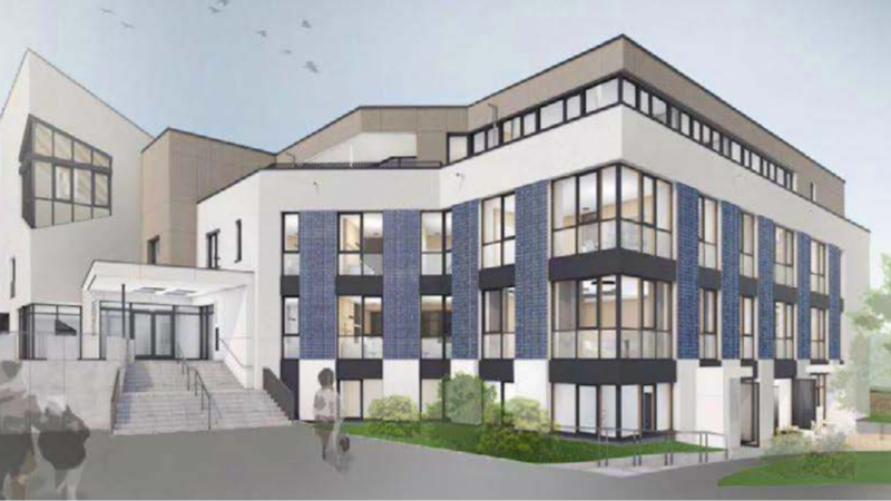 Pläne des sanierten Rathauses Rödental, Perspektive vom Bürgerplatz