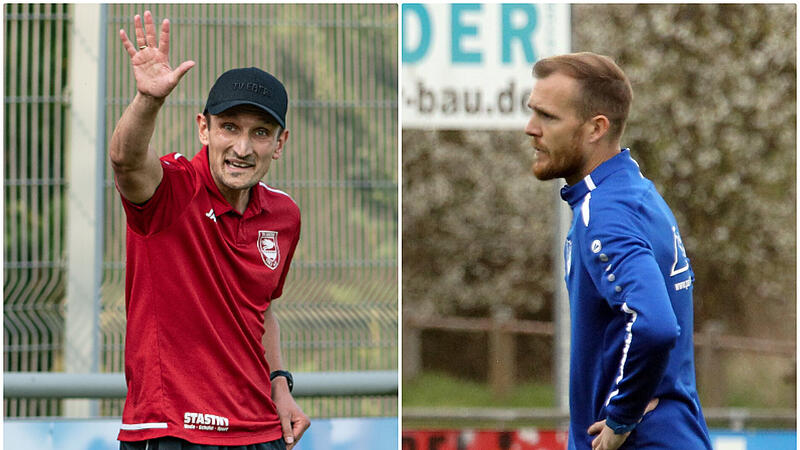 Fabian Baumgärtl (rechts) trifft mit seinem FC Oberhaid am Sonntagvormittag auf den TV Ebern mit Laurenz Graß.