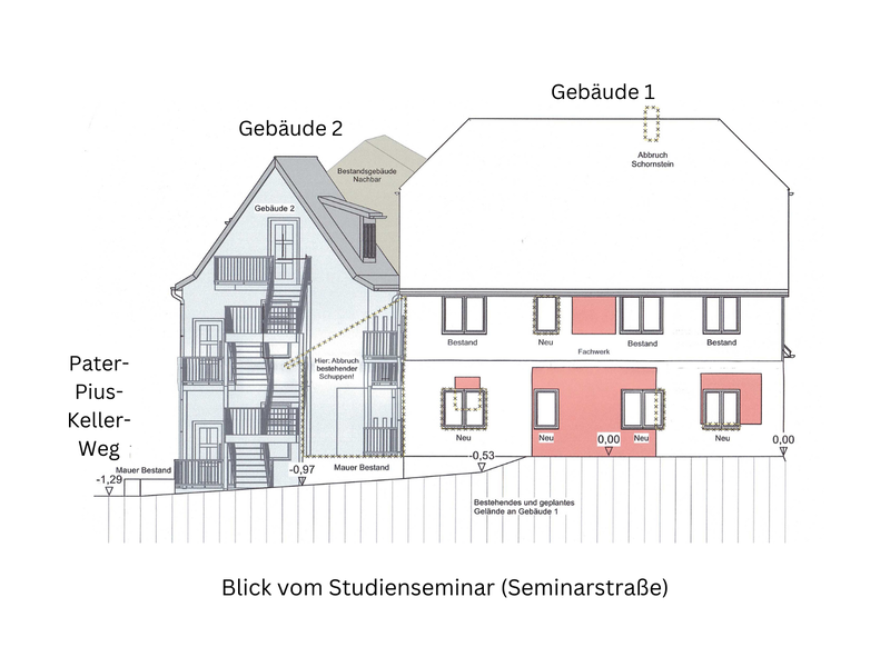 Die beiden Geb&auml;ude aus Sicht der Seminarstra&szlig;e.