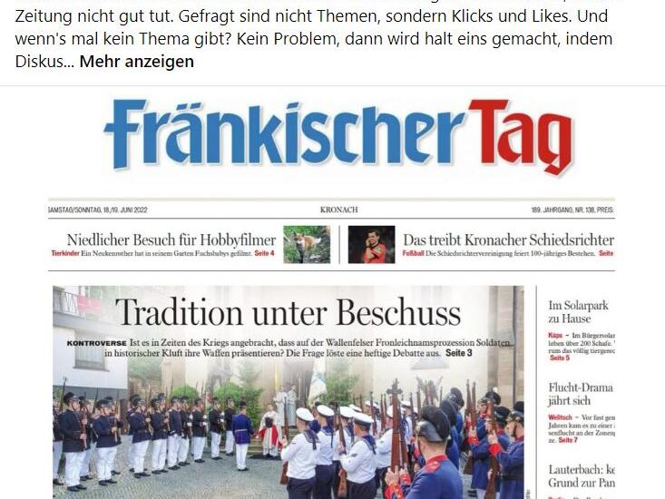 Stein des Anstoßes ist unter anderem unsere Titelseite vom Samstag.