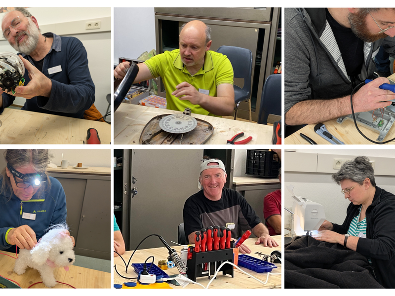Das Team des Repair Café Münnerstadt besteht aus (von links oben) Martin Fischer, Oliver Zimmer, Christoph Schmitt, Michael Krause, Paul Düring und Susanne Weber.