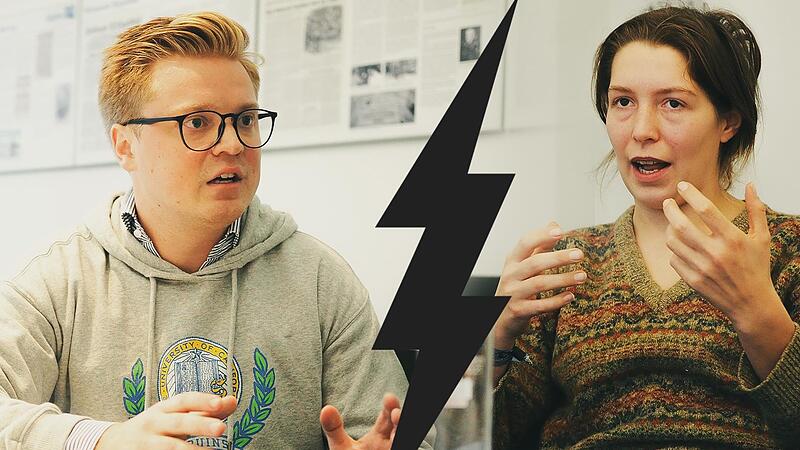 Maximilian Forkel, Gesch&auml;ftsf&uuml;hrer der Coburger CSU, und Helena Lakemann, Vorstandssprecherin der Coburger Gr&uuml;nen, diskutierten beim Coburger Tageblatt &uuml;ber das Thema Verkehr in der Innenstadt.