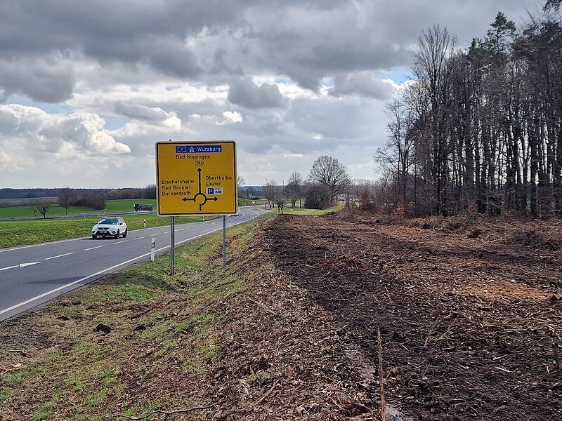 Die Rodungsarbeiten am Lauterer Kreisel sind vorbereitende Ma&szlig;nahmen f&uuml;r den zweiten Abschnitt des geplanten Geh und Radwegs entlang der B 286.