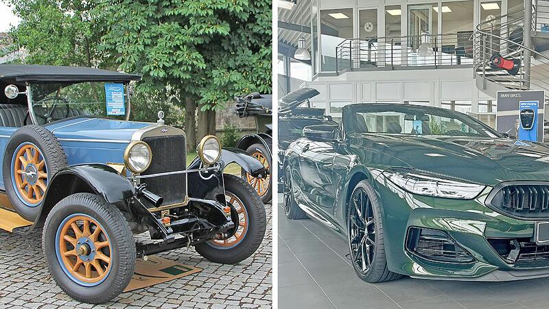 Genau 100 Jahre trennen diese beiden Autos. Der Ansaldo (links) wurde 1924 gebaut, das BMW M8 Cabrio 2024. Beide feiern als Ausstellungsstücke am 8. September den 100. Geburtstag des AMC Kitzingen mit. Genau 100 Jahre trennen diese beiden Autos. Der Ansaldo (links) wurde 1924 gebaut, das BMW M8 Cabrio 2024. Beide feiern als Ausstellungsstücke am 8. September den 100. Geburtstag des AMC Kitzingen mit. 
