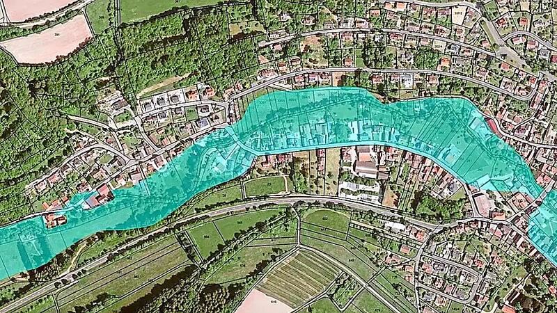 &Ouml;rtliche &Uuml;berschwemmungsgebiete entlang der Aschach.Archiv /Grafik: Rathaus Bad Bocklet