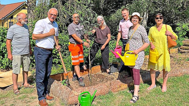 Ehrengäste pflanzten einen Speierling: (v.l.) Robert Hildmann, Roland Limpert, Markus Reusch, Andrea Schäfer, Matthias Hauke, Julia Rösch und Birgit Herré. Ehrengäste pflanzten einen Speierling: (v.l.) Robert Hildmann, Roland Limpert, Markus Reusch, Andrea Schäfer, Matthias Hauke, Julia Rösch und Birgit Herré.