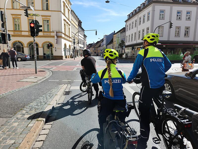 Die Fahrradstreife der Polizei Bamberg-Stadt im Einsatz in der Königstraße