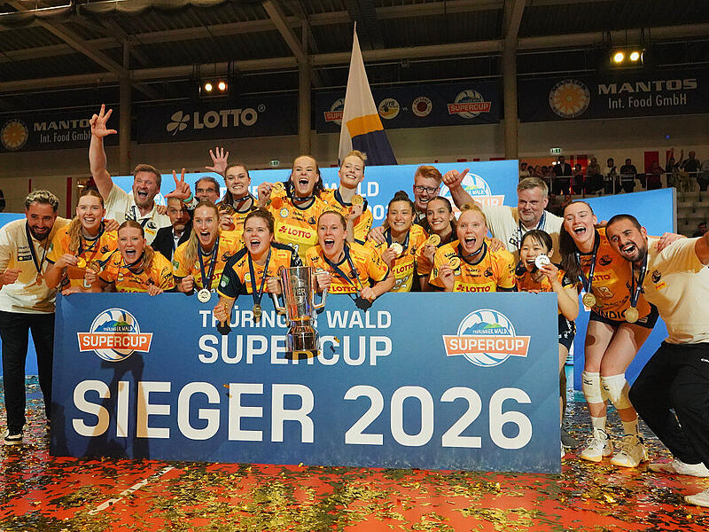 Supercup Sieger 2026 Der VfB Suhl gewinnt den Volleyball-Supercup in Coburg.