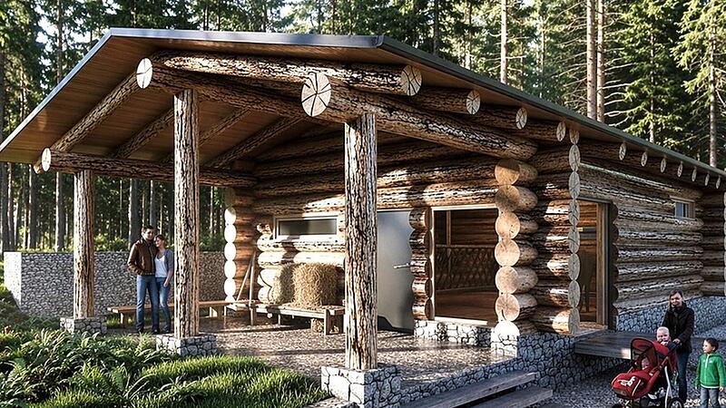 Visualisierung des geplanten Elchstalls: Der in Blockbauweise entworfene Neubau soll k&uuml;nftig Tierhaltung und Umweltbildung miteinander verbinden.Forchheim & Fr&auml;nkische Schweiz