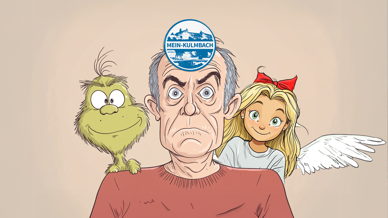 Der Grinch und der Weihnachtsengel der Mein-Kulmbach-Redaktion sind sich uneins.