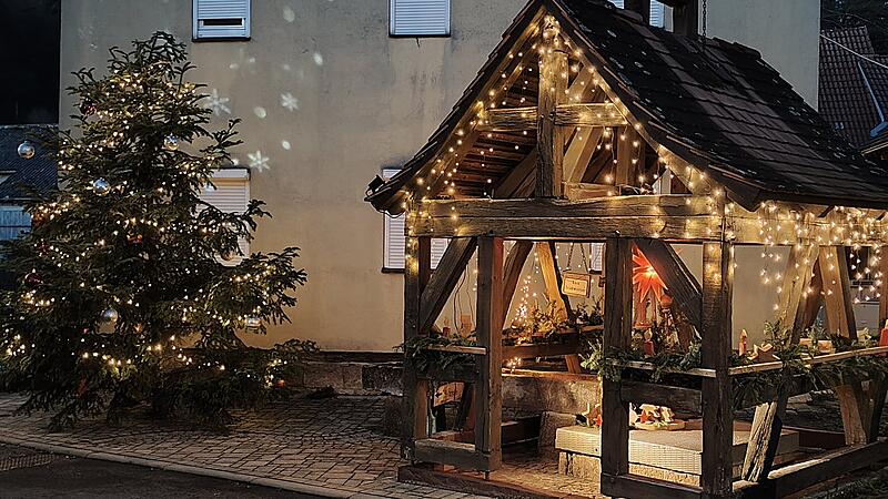 Dieses Foto zeigt den weihnachtlich geschm&uuml;ckten Brunnen in Seeshof.