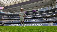 Der elfjährige Julius Kaiser im legendären Bernabeu in Madrid.