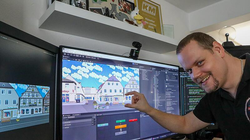 Der Forchheimer Stra&szlig;enmusiker Ren&eacute; Kraus baut seine Heimatstadt Pixel f&uuml;r Pixel in einem Handy- und Computerspiel nach.Forchheim & Fr&auml;nkische Schweiz