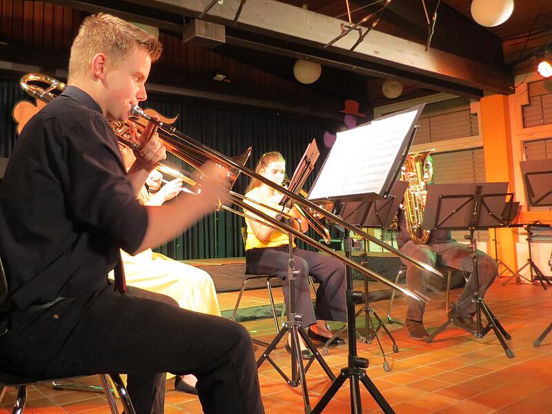 Neues Ensemble am Frobenius-Gymnasium: Das Posaunen-Quintett.