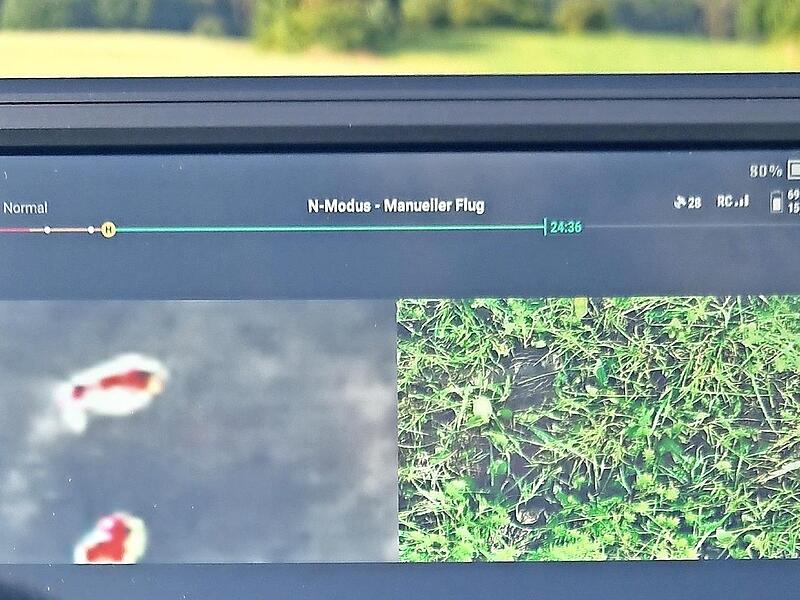 Eine große Hilfe ist die Drohne mit dem Zubehör, wie hier Steuerungseinheit und Bildschirm, der die Wärmebilder zeigt.