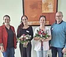 Von rechts: Peter Huber (Bereichsleiter), Jana Karbowy (ehemalige Pflegedienstleitung), Bianca H&uuml;mpfner (neue Pflegedienstleitung) und Anna R&ouml;melsberger (Hausleitung).