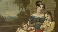 Herzogin Luise von Sachsen-Coburg-Saalfeld mit ihren beiden S&ouml;hnen Albert und Ernst, um 1823/24. Das Gem&auml;lde von Ludwig D&ouml;ll h&auml;ngt heute noch in der Ehrenburg ( Inv.-Nr. M498).