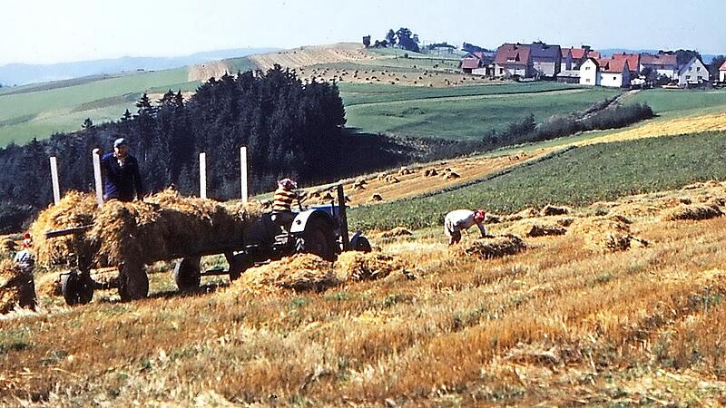Strohernte bei Hesselbach um 1970 Strohernte bei Hesselbach um 1970
