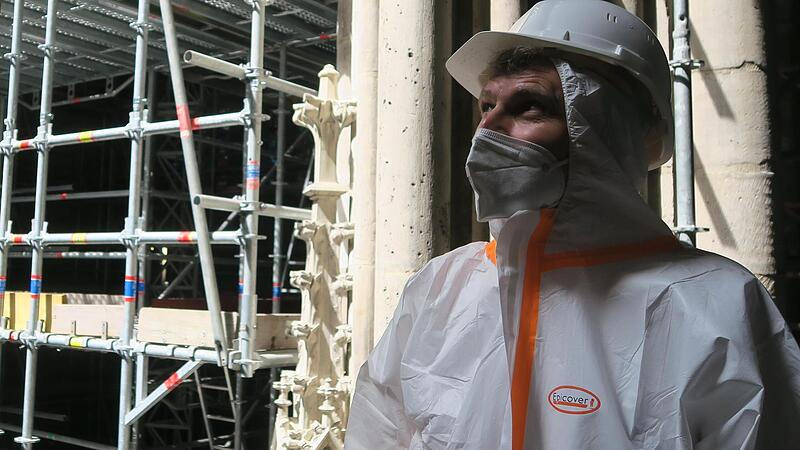 Der Bamberger Kunsthistoriker Prof. Stephan Albrecht an der Fassade von Notre-Dame.