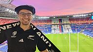Er unterst&uuml;tze Neuseeland: Philipp S&ouml;der, Spieler des TV 48 Erlangen, bei einem WM-Spiel in Frankreich.