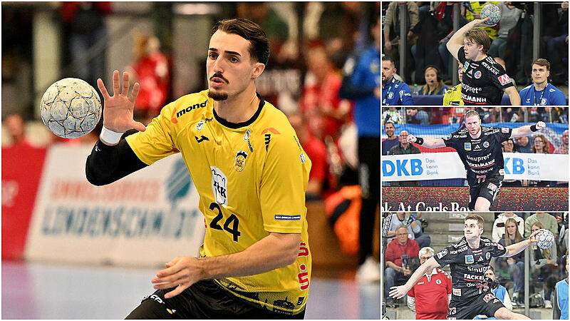 Mikael Helmersson (links) ist der einzige HSC-Spieler bei der Handball-EM 2026. Der HCE schickt die Isl&auml;nder Runarsson (rechts, oben) und Kristjansson (rechts, unten) sowie den Polen Gebala (rechts, Mitte) zum Turnier.