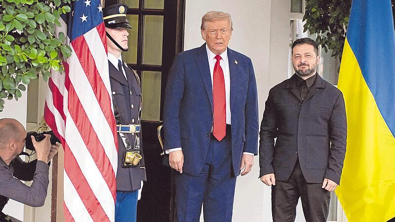 Der Empfang war deutlich weniger freundschaftlich als vor wenigen Tagen f&uuml;r Russlands Pr&auml;sident Putin: Am Montagabend immerhin begr&uuml;&szlig;te US-Pr&auml;sident Donald Trump (l.) seinen ukrainischen Kollegen Selenskyj.